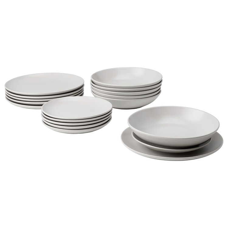 Набор тарелок Ikea Fargklar, 18 предметов, матовый светло-серый