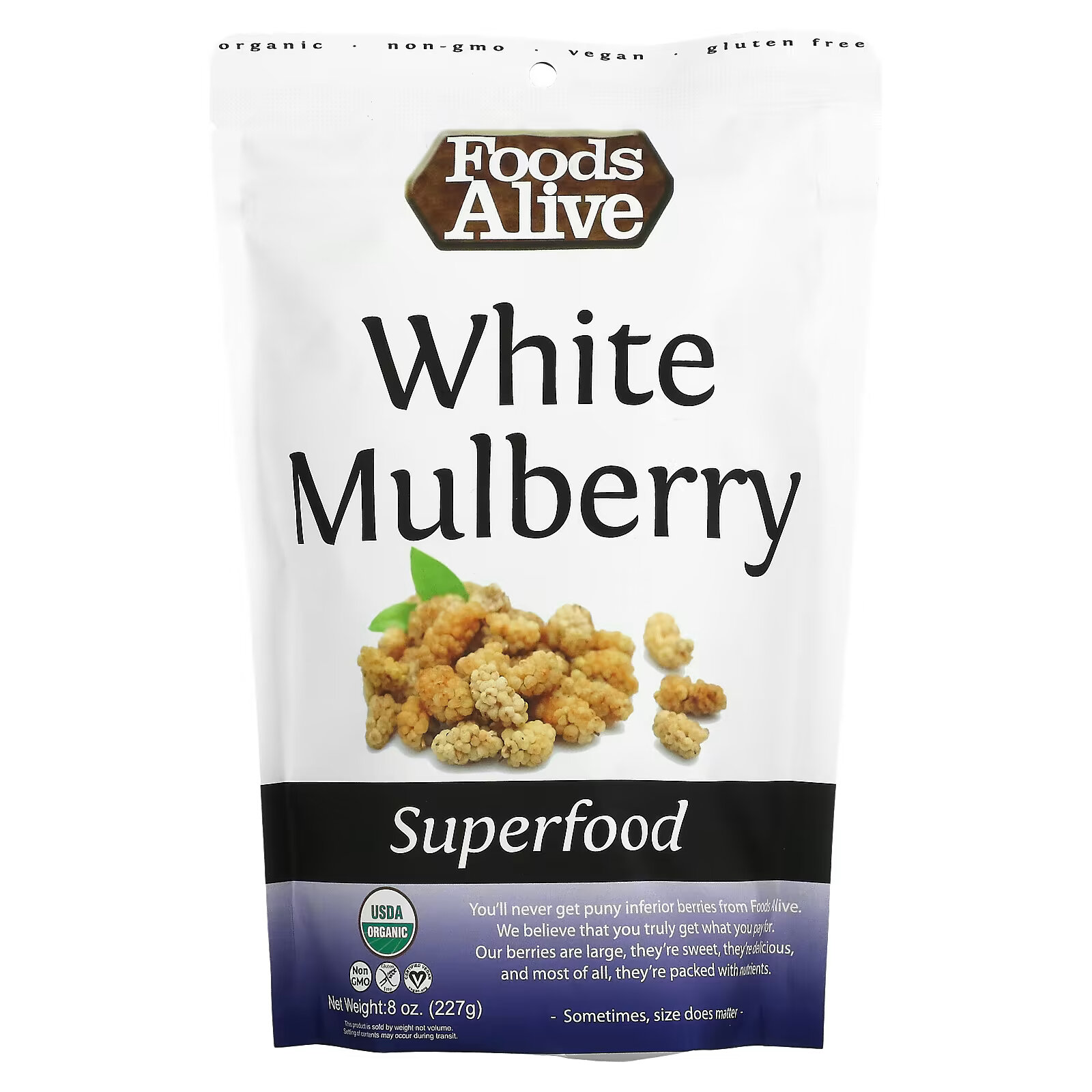 Foods Alive, Superfoods, органическая белая шелковица, 227 г (8 унций) foods alive superfoods органические семена чиа 454 г 16 унций