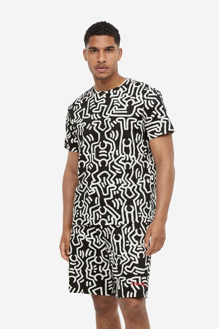 

Пижамная футболка и шорты стандартного кроя H&M, черный/кит харинг