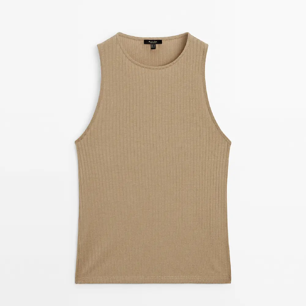 

Футболка Massimo Dutti Ribbed Lyocell Blend, бежевый