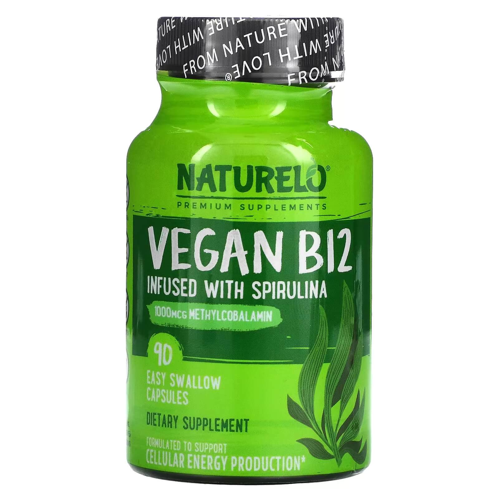 Витамин B12 со спирулиной Naturelo, 90 капсул naturelo веганский витамин b12 со спирулиной 90 капсул которые можно легко проглотить