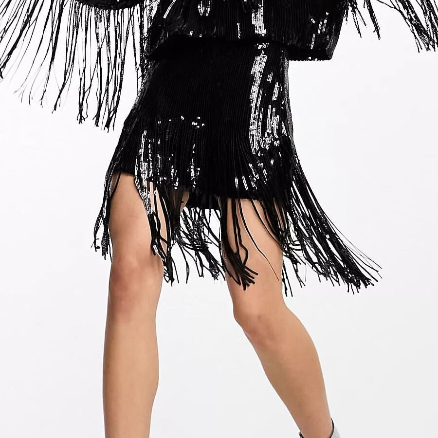 

Юбка Something New X Emma Fridsell Sequin Fringe Mini Co-ord, черный