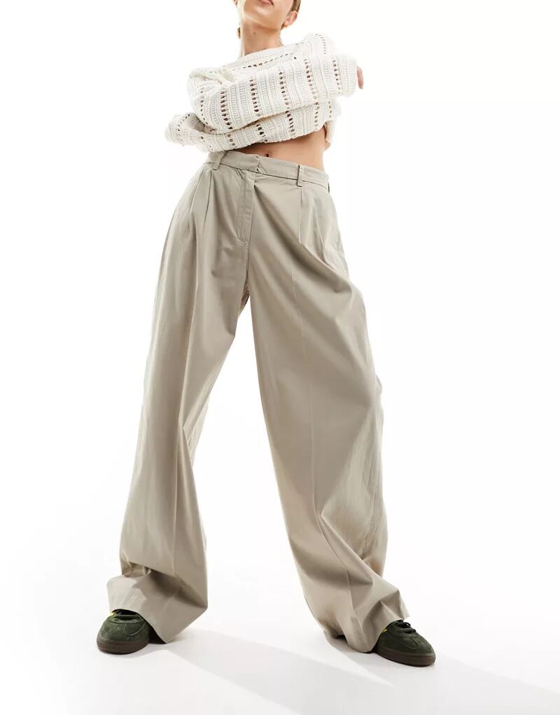 Бежевые широкие брюки с завышенной талией Selected Femme
