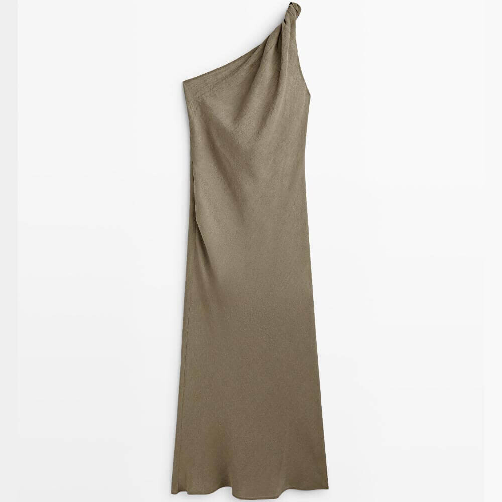 

Платье Massimo Dutti Asymmetric Waffle-knit, песочно-оливковый