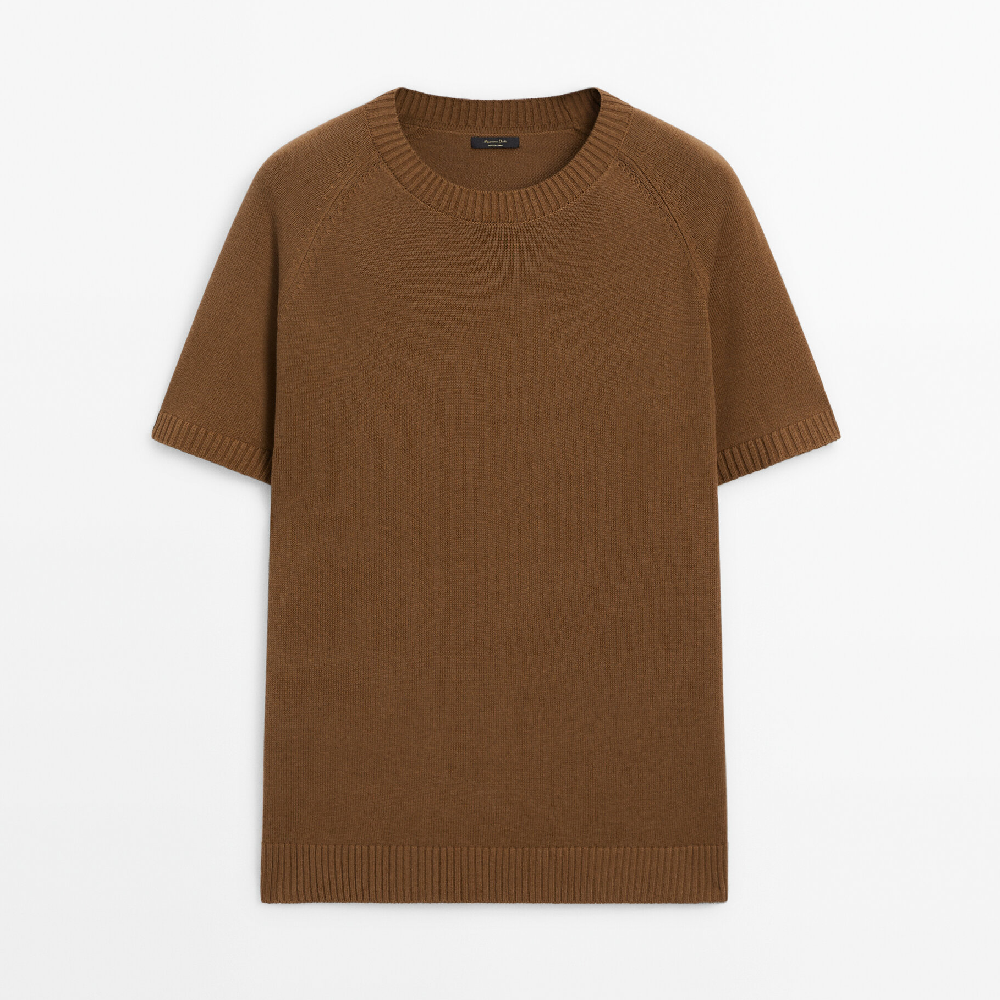 цена Свитер Massimo Dutti Short Sleeve Knit With Cotton, коричневый