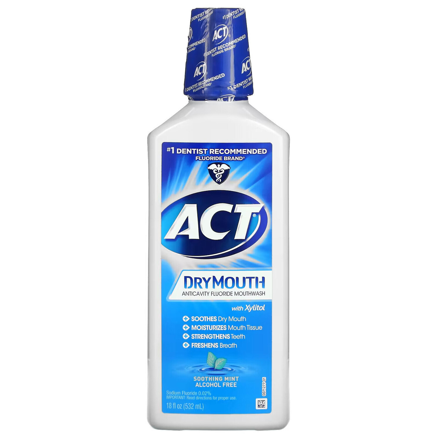 

Act, Dry Mouth, фторсодержащий ополаскиватель для рта с ксилитолом, без спирта, успокаивающая мята, 532 мл (18 жидк. унций)