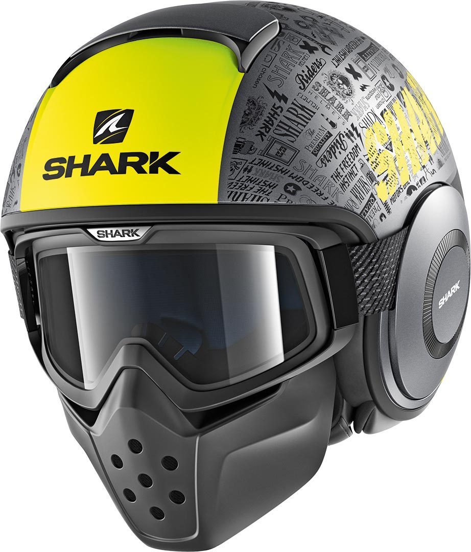 Shark Drak Tribute Mat RM Реактивный шлем, серый/желтый x drak 2 бланковый реактивный шлем shark черный мэтт