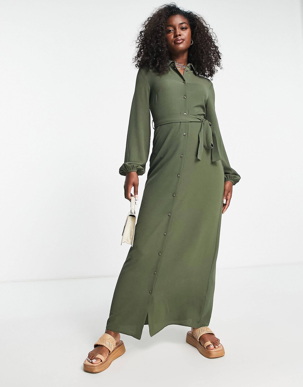 

Платье-рубашка цвета хаки с завязками спереди ASOS DESIGN