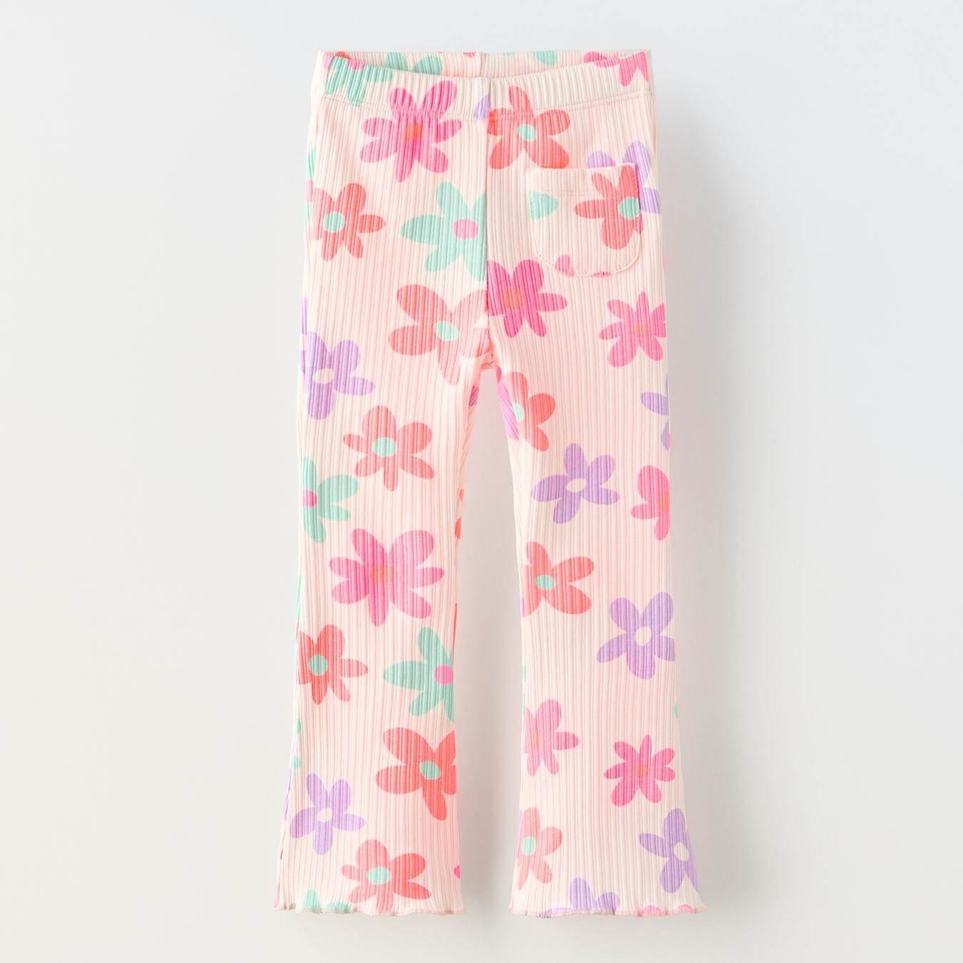 Брюки Zara Flared Ribbed Floral, светло-розовый брюки клеш легинсы клеш в рубчик размер s бежевый