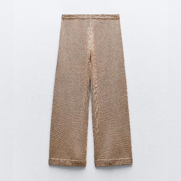 Брюки Zara Knit, светло-коричневый брюки женские прямые с завышенной талией базовые цветные непрозрачные драпированные повседневные белые брюки с широкими штанинами подхо