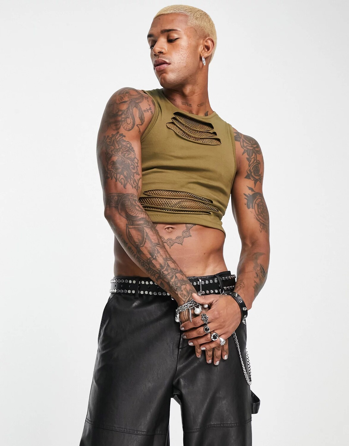 

Майка Collusion Cut Out Muscle Cropped Mesh, хаки