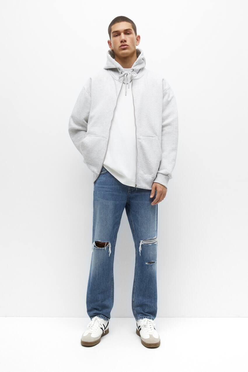 

Рваные джинсы прямого кроя Pull&Bear, синий