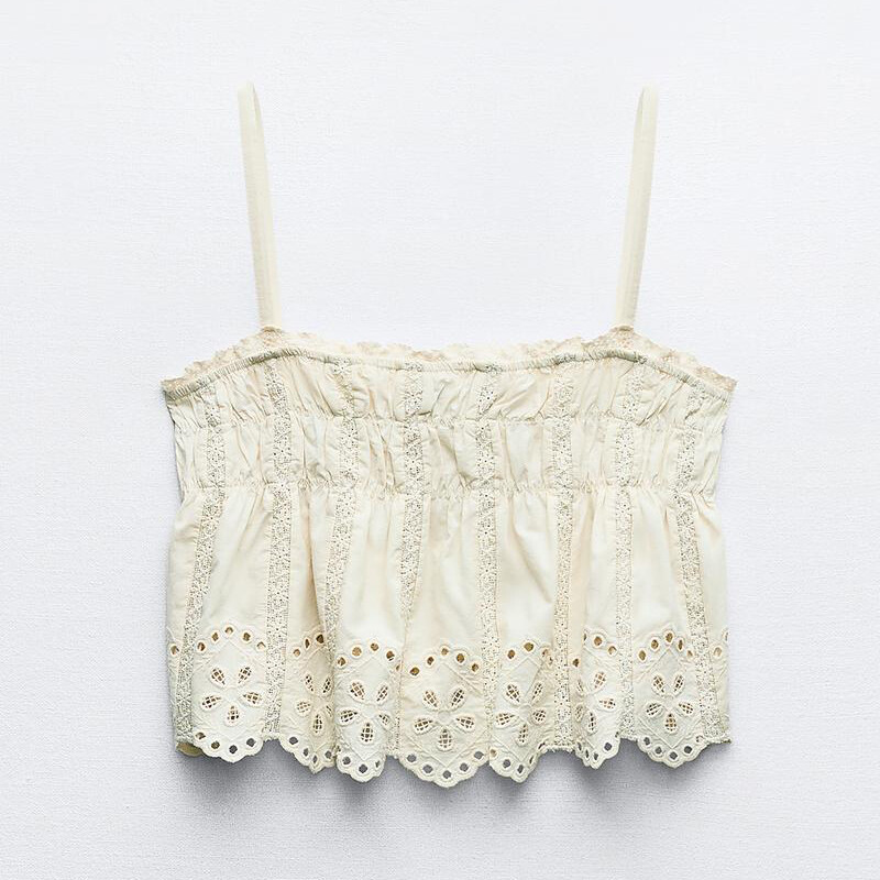

Топ Zara Embroidered Straps, экрю