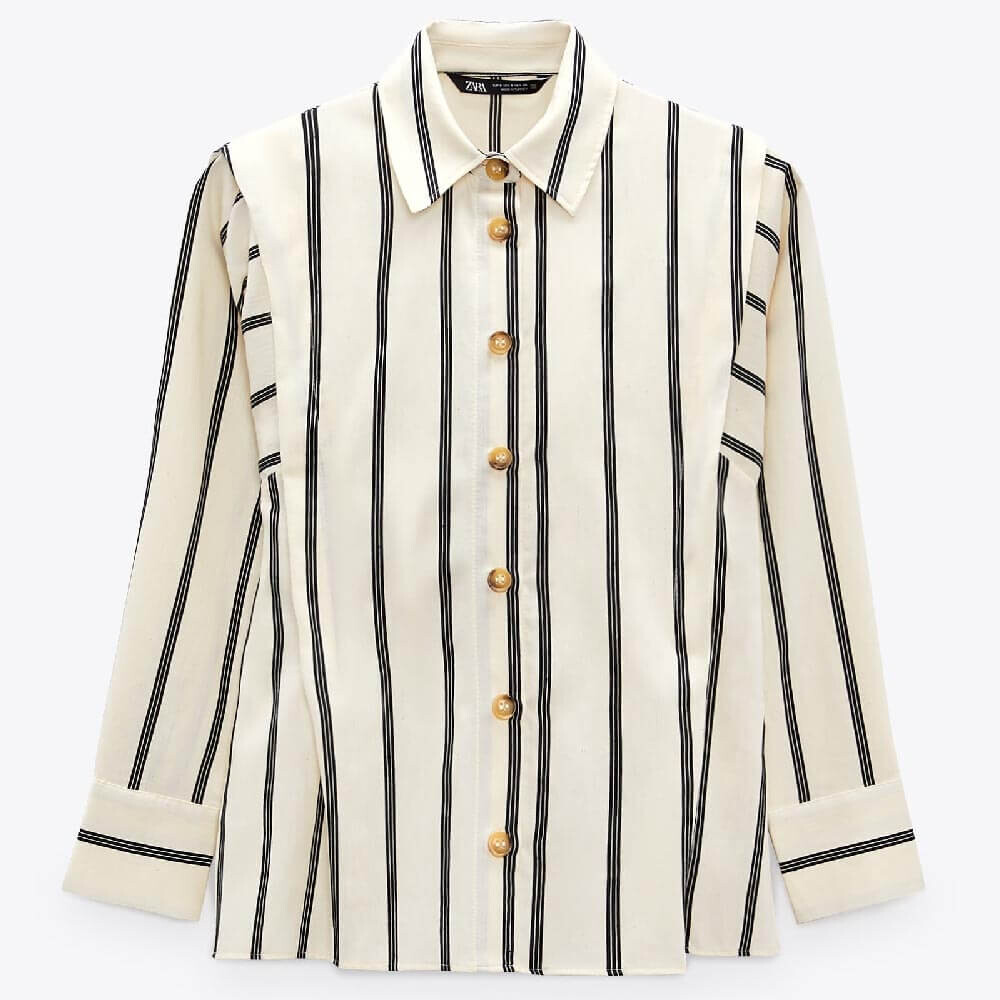 

Рубашка Zara Striped Rustic, светло бежевый/черный