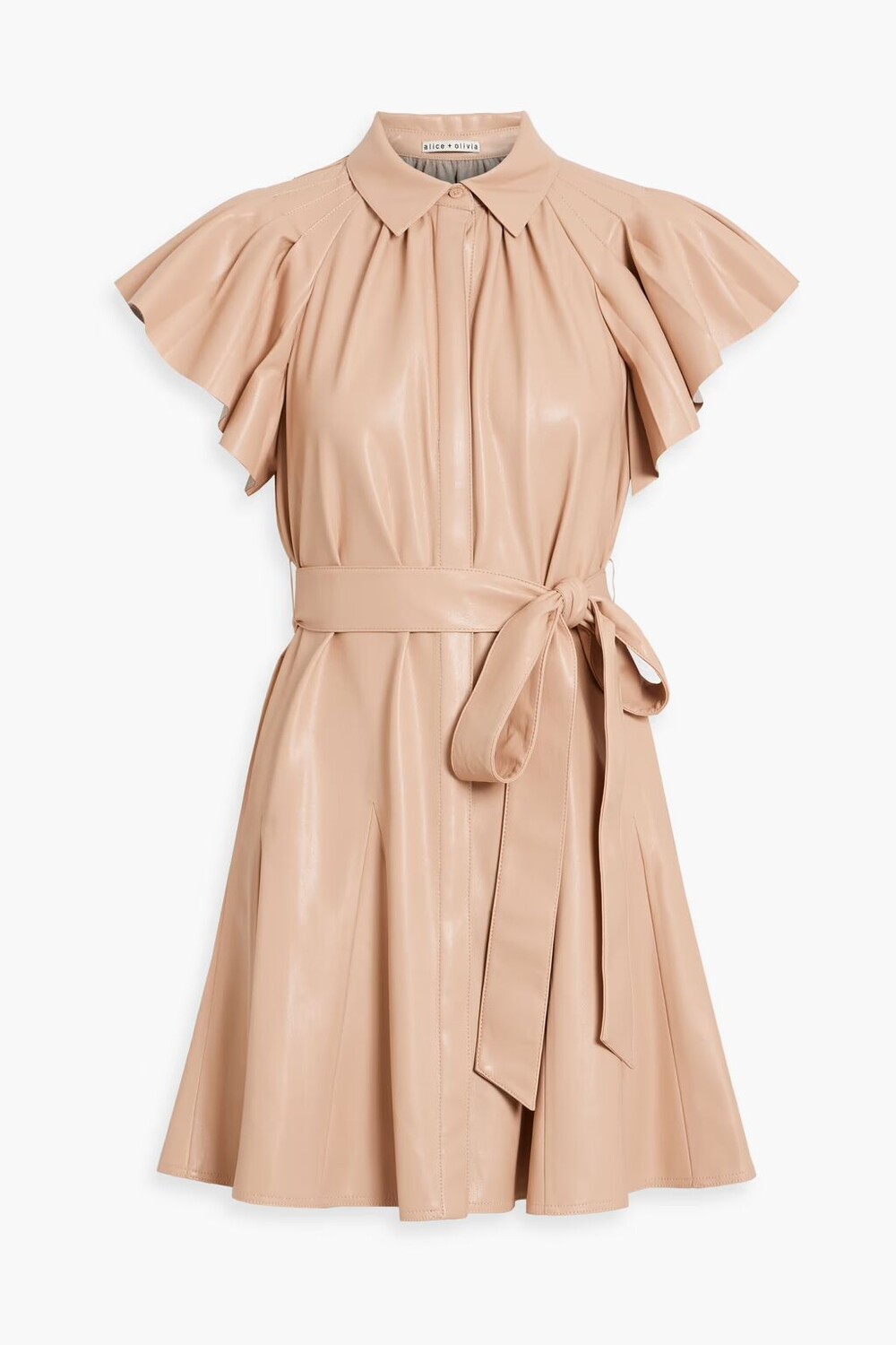 

Платье-рубашка мини из искусственной кожи со сборками Alice + Olivia, песок