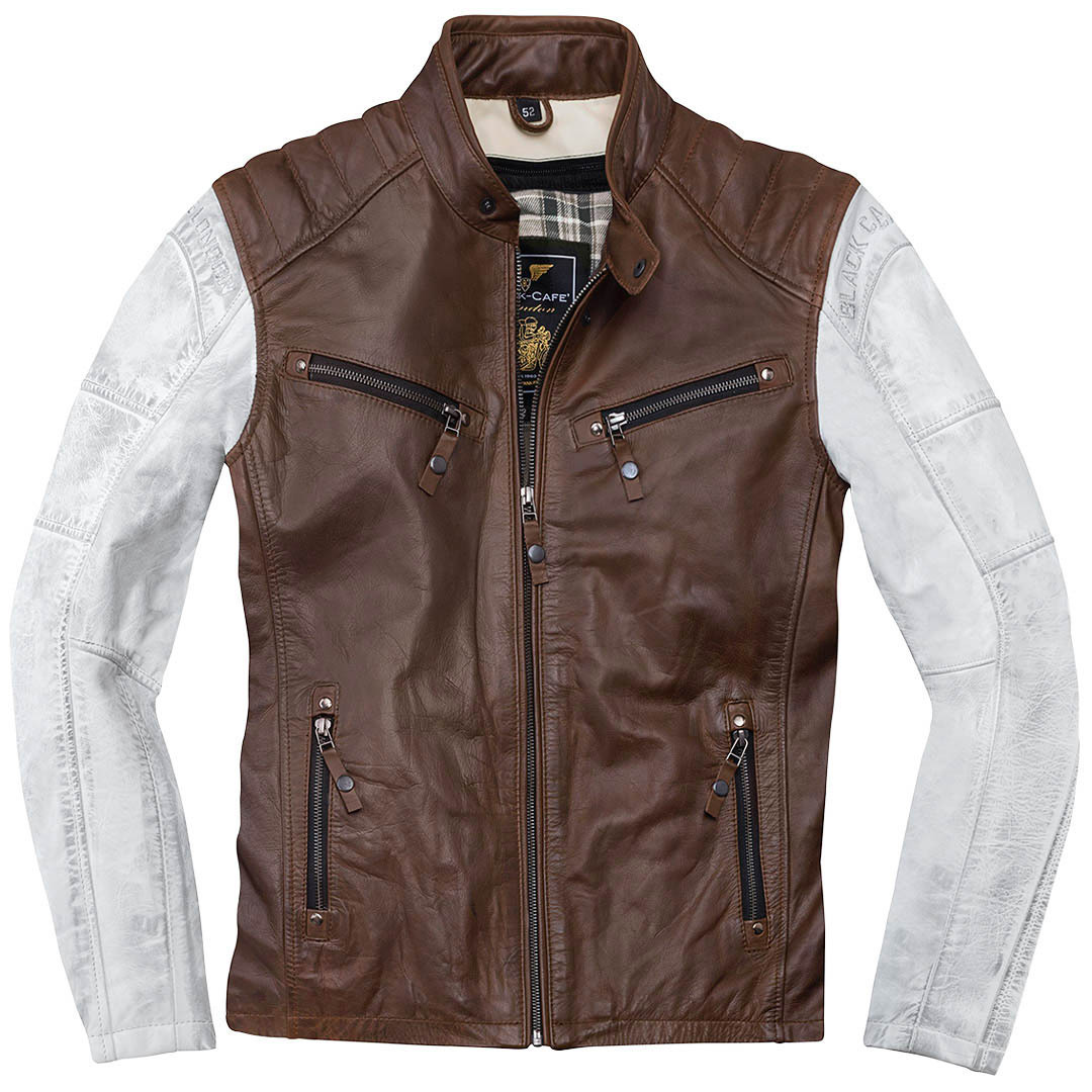Мотоциклетная кожаная куртка Black-Cafe London Firenze с коротким воротником, коричневый/белый кожаная куртка zara белый