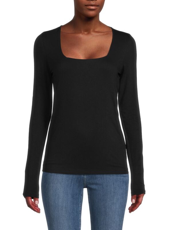 

Топ с длинными рукавами и квадратным вырезом Saks Fifth Avenue Black