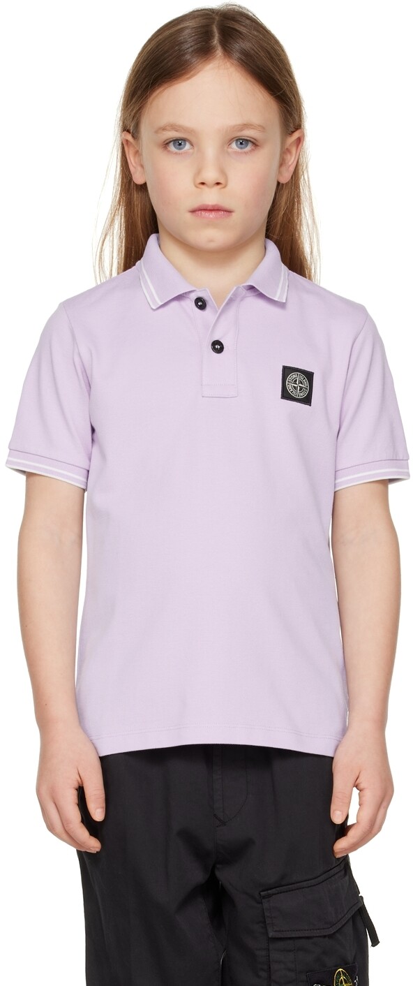 

Детская футболка-поло фиолетового цвета с нашивками Stone Island Junior