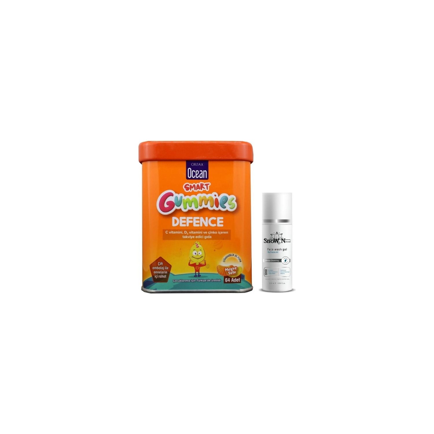 цена Мультивитамины Orzax Smart Gummies Defense, 64 таблетки + Очищающий гель для лица, 100 мл