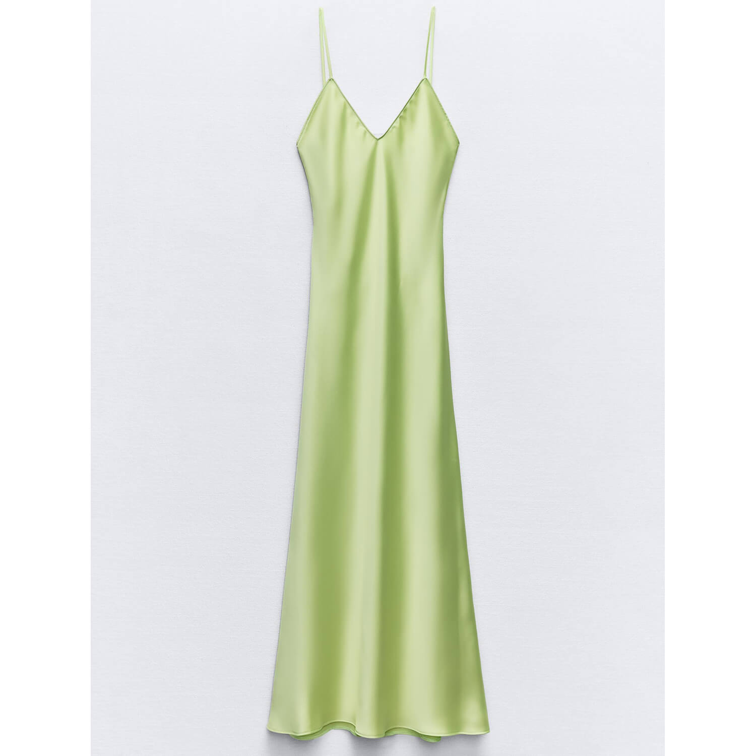 Платье Zara Satin Midi Slip, светло-зеленый платье kis повседневное полуприлегающее миди открытая спина размер 42 164 84 90 красный коралловый