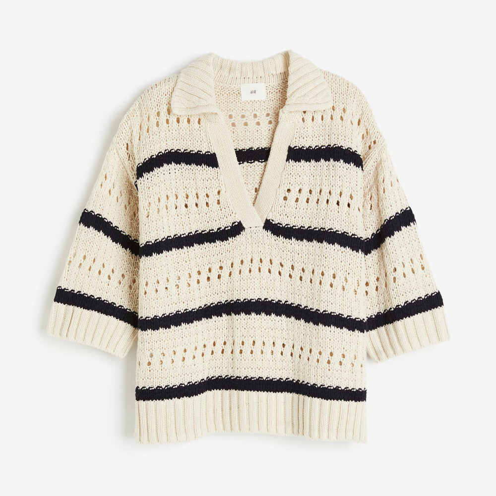 

Свитер H&M Pointelle-knit With Collar, светло-бежевый