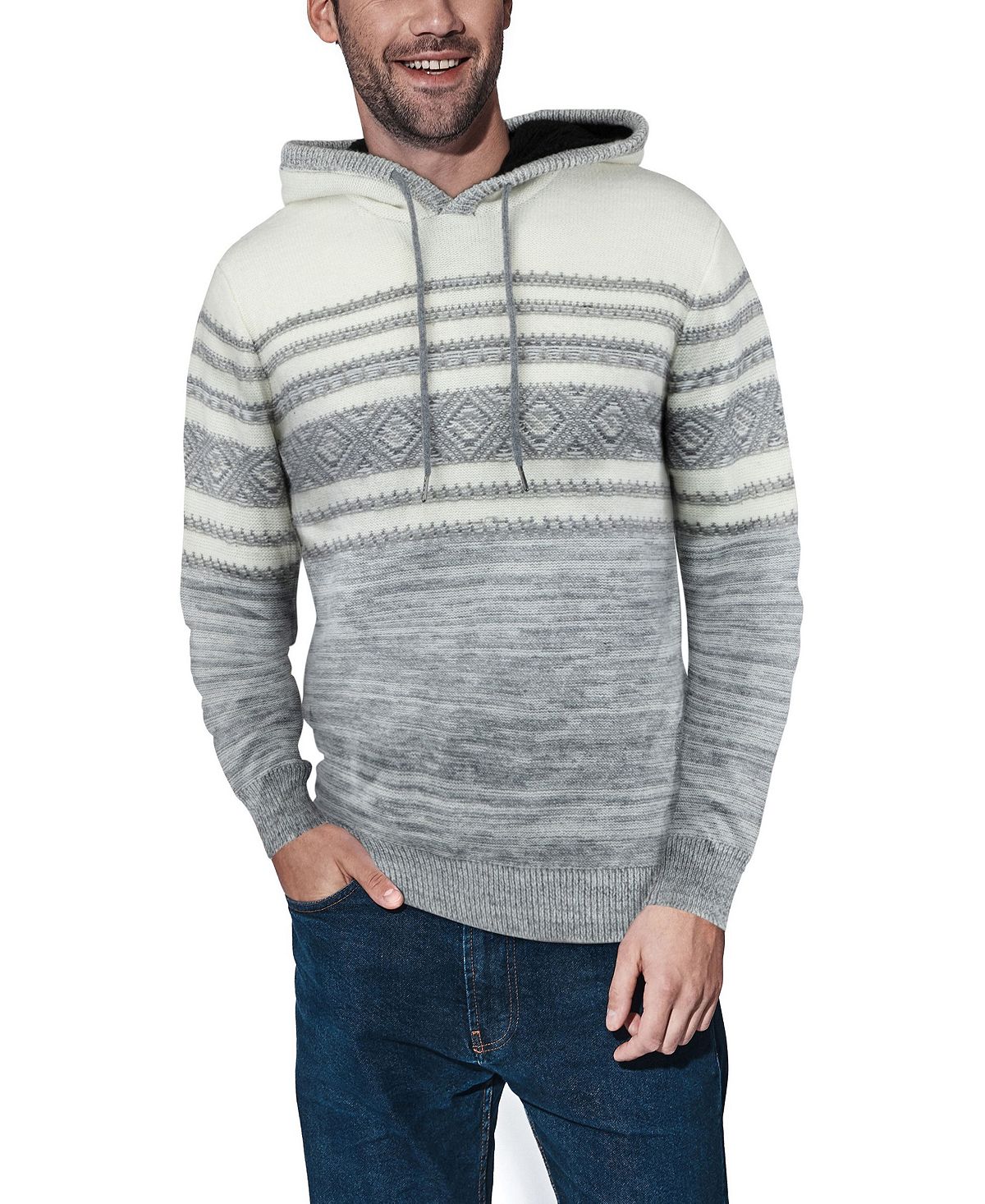 Мужской свитер с капюшоном в полоску X-Ray, серый длинный мужской комбинезон в полоску с капюшоном