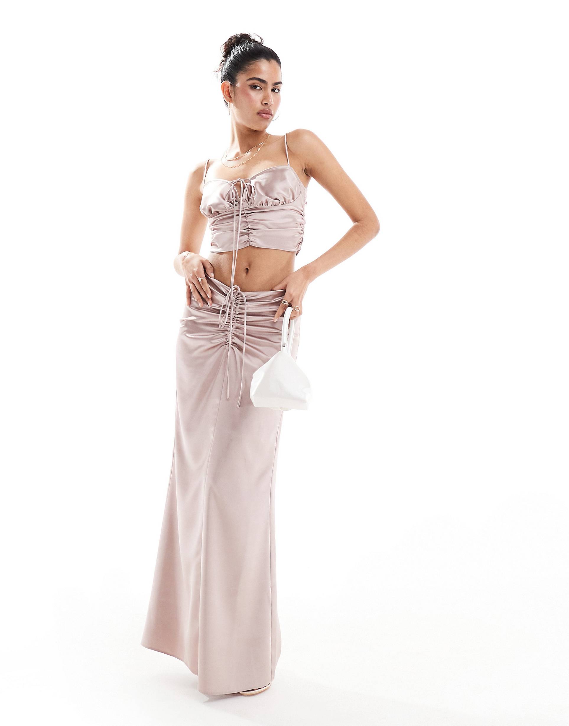 Юбка Asos Design Satin Ruched Maxi, розовый юбка asos design linen серовато белый