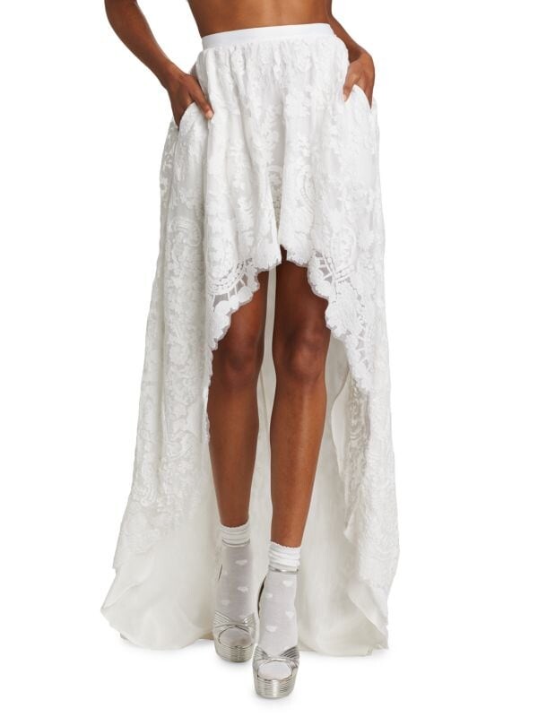 

Юбка LoveShackFancy Halsey High Low с вышивкой, белый