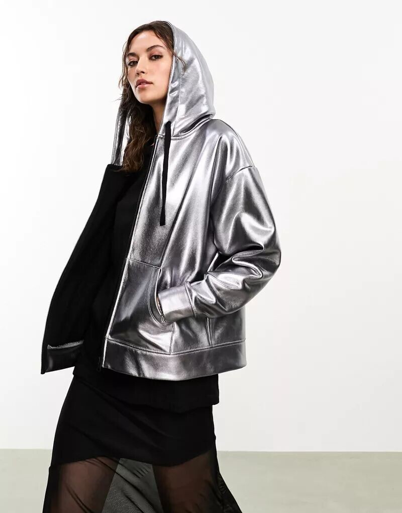 

Эксклюзивное худи на молнии с хло-покрытием AllSaints x ASOS серого стального цвета