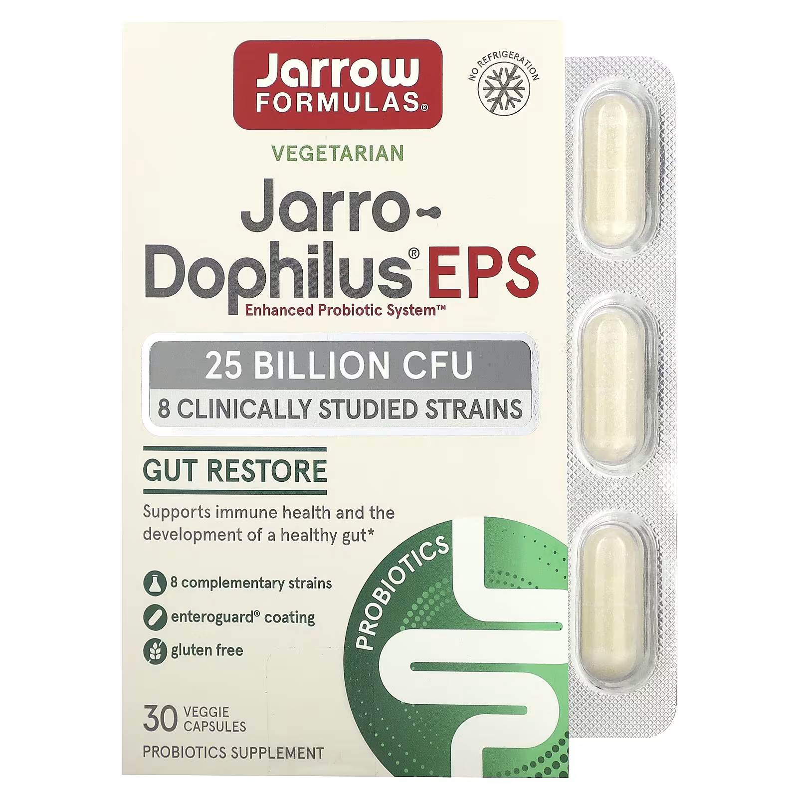 Добавка с пробиотиком Jarrow Formulas Jarro-Dophilus EPS, 30 растительных капсул веганские jarro dophilus plus fos 300 растительных капсул jarrow formulas