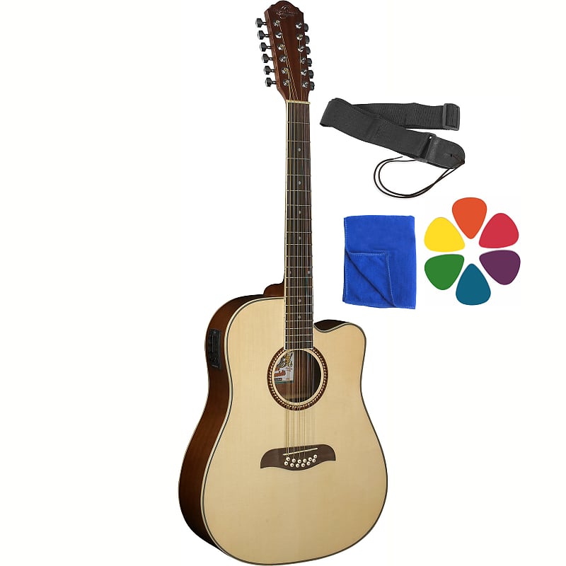 Акустическая гитара Oscar Schmidt OD312CE 12-String Acoustic Electric Guitar with Strap and Picks mz chg 12 3skull2 grey чехол для гитары дредноут mezzo