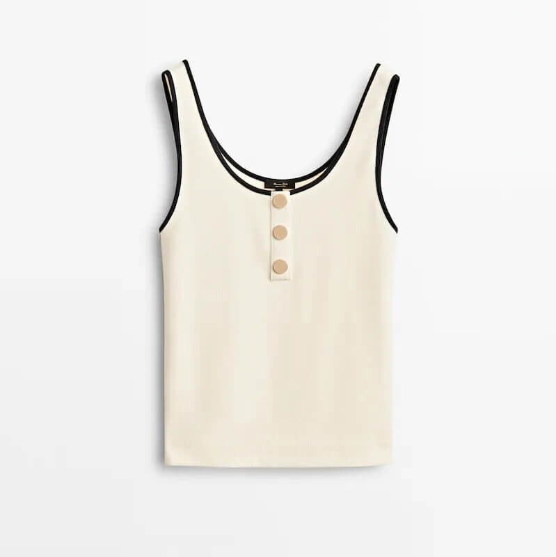 

Топ Massimo Dutti Contrast Ribbed, светло-бежевый