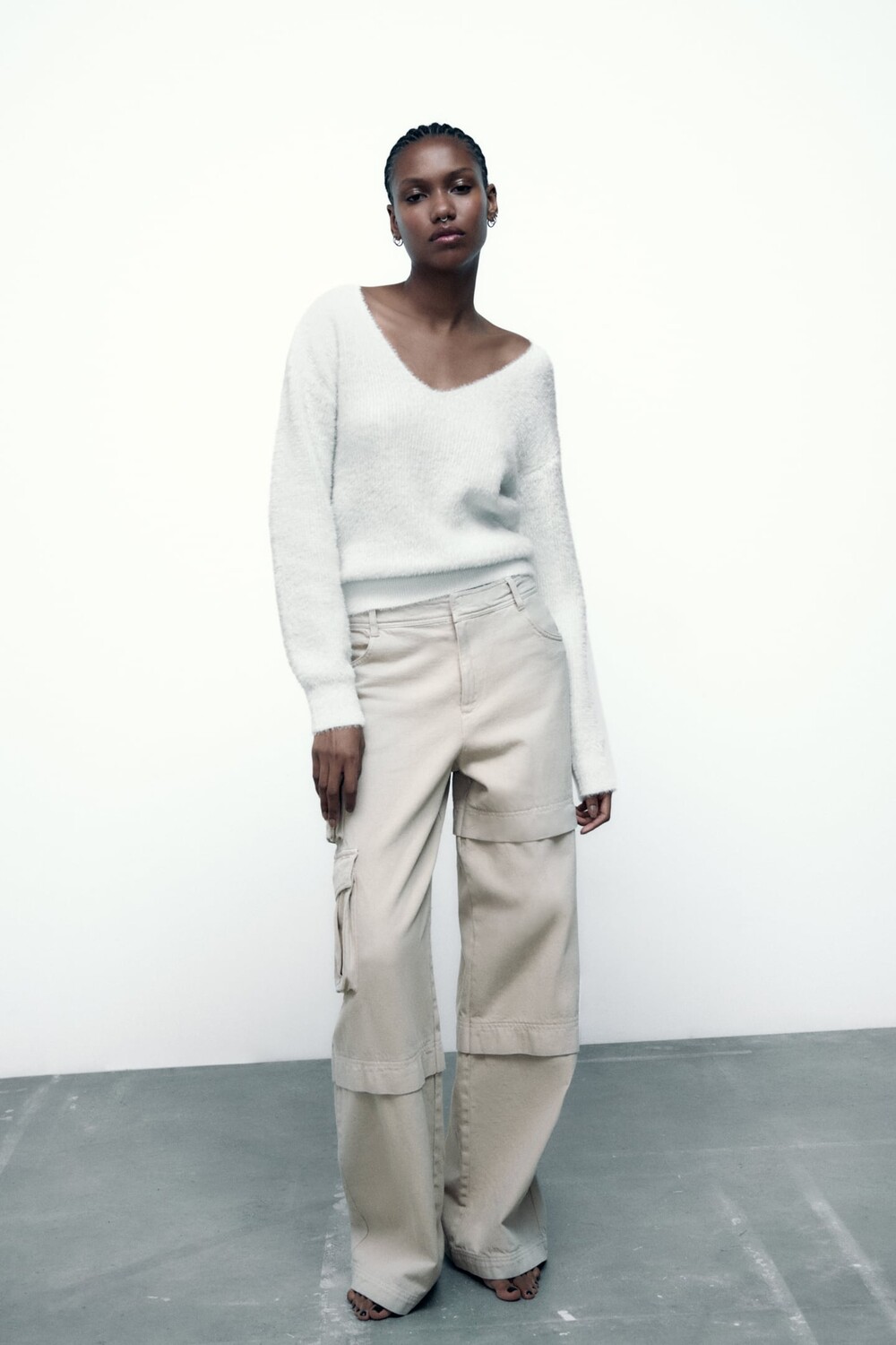 

Свитшот из искусственного меха ZARA, экру, Серый