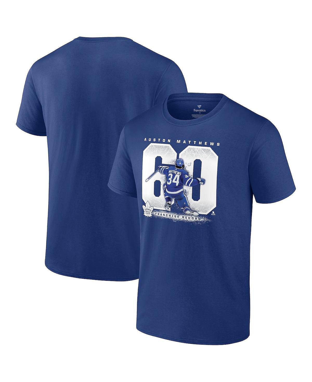 цена Мужская фирменная футболка auston matthews blue toronto maple leafs big and tall goal record Fanatics, синий