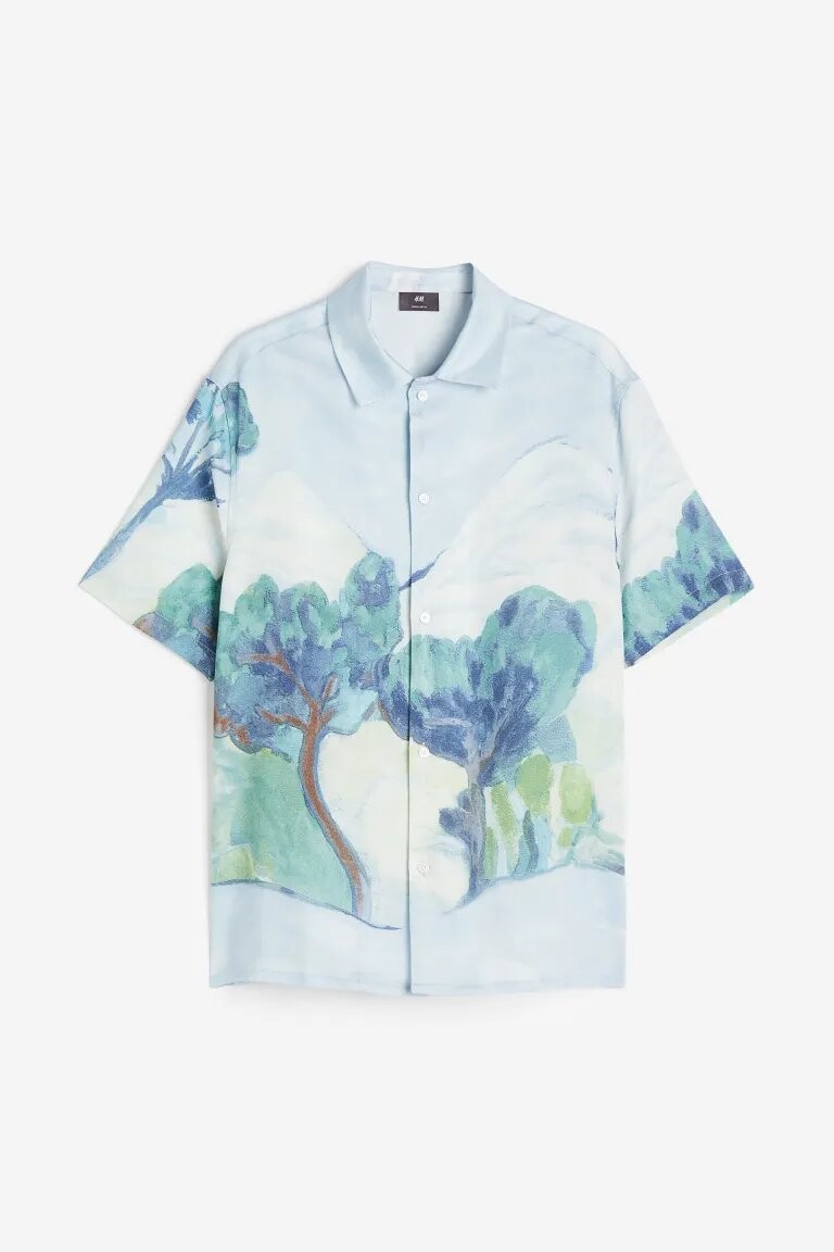 

Рубашка H&M Regular Fit Short-sleeved Lyocell, голубой