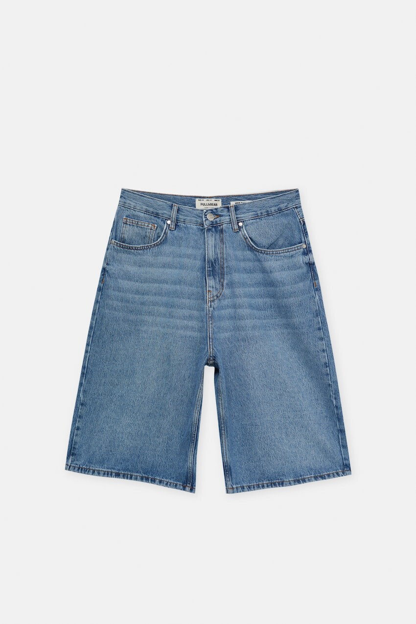 

Шорты Pull&Bear Baggy Fit Wide-leg Denim Bermuda, голубой