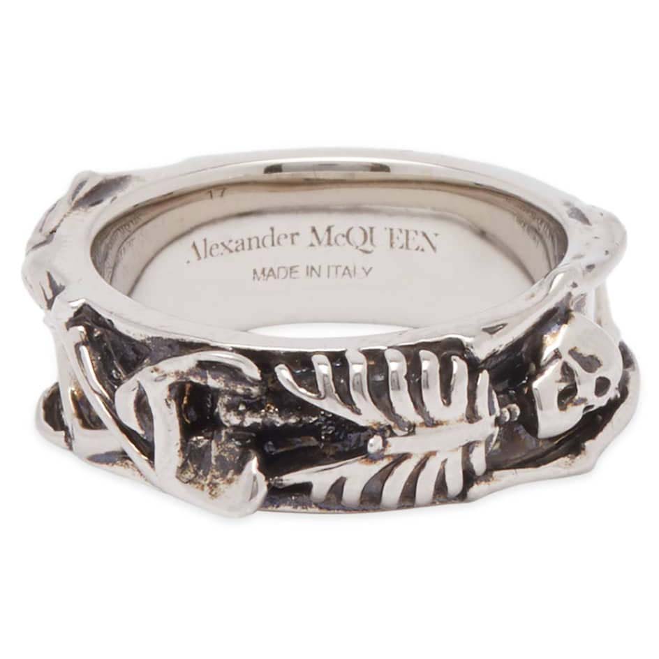 Кольцо Alexander Mcqueen Dancing Skeleton Ring, черный/серебристый цена и фото