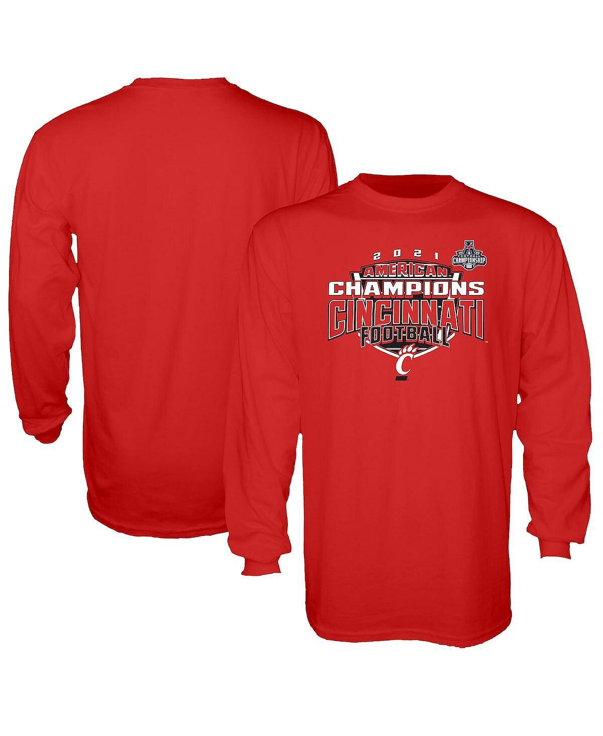 

Мужская красная футболка с длинным рукавом cincinnati bearcats 2021 aac football conference champions locker room Blue 84, красный