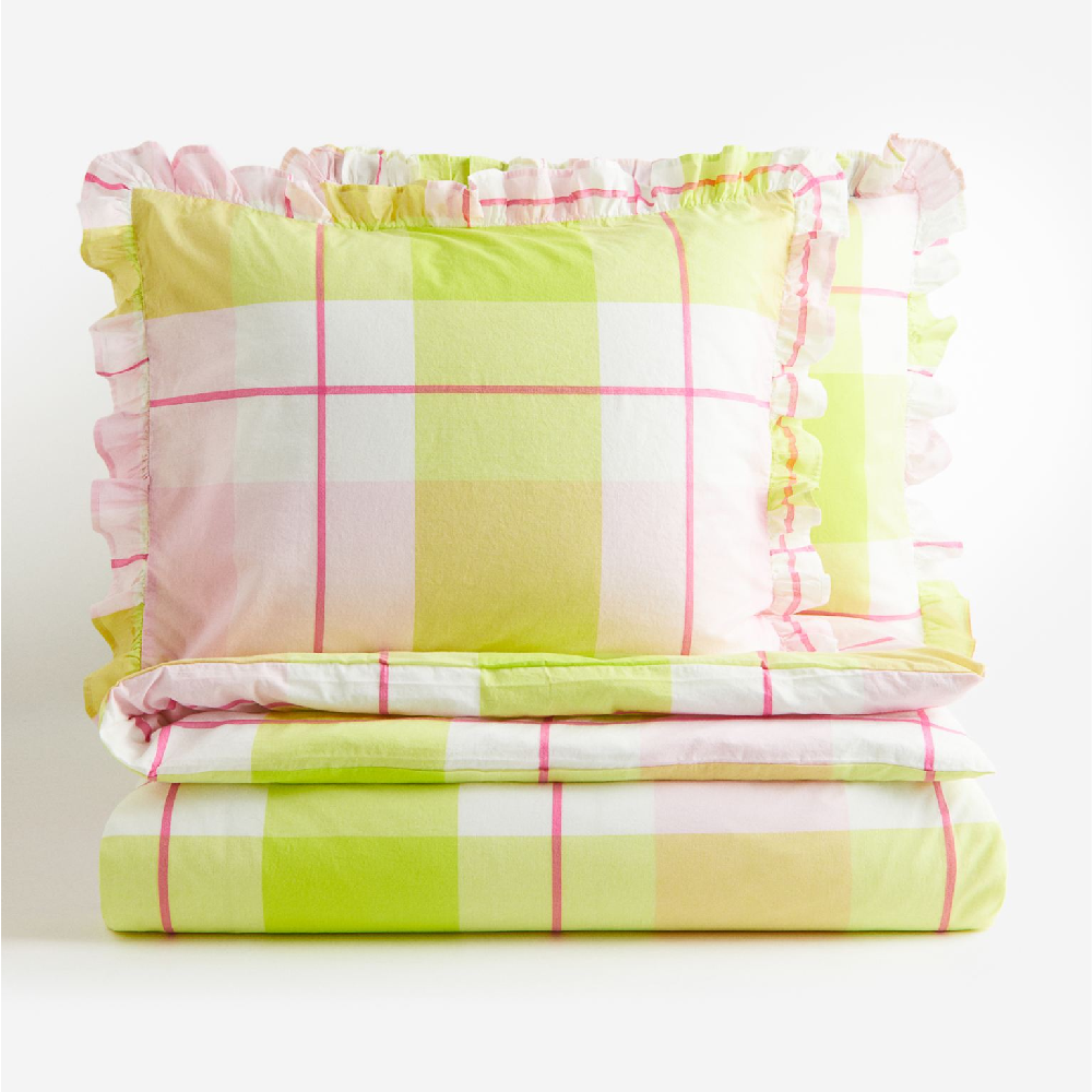 Комплект двуспального постельного белья H&M Home Cotton, светло-зеленый цена и фото