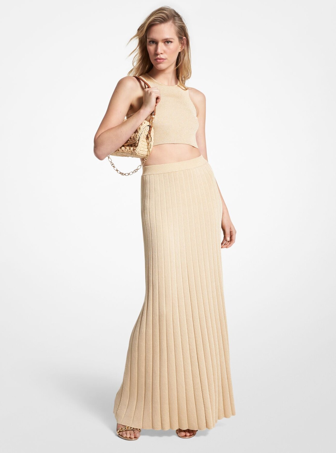 

Юбка Michael Michael Kors Metallic Ribbed Knit, бежевый