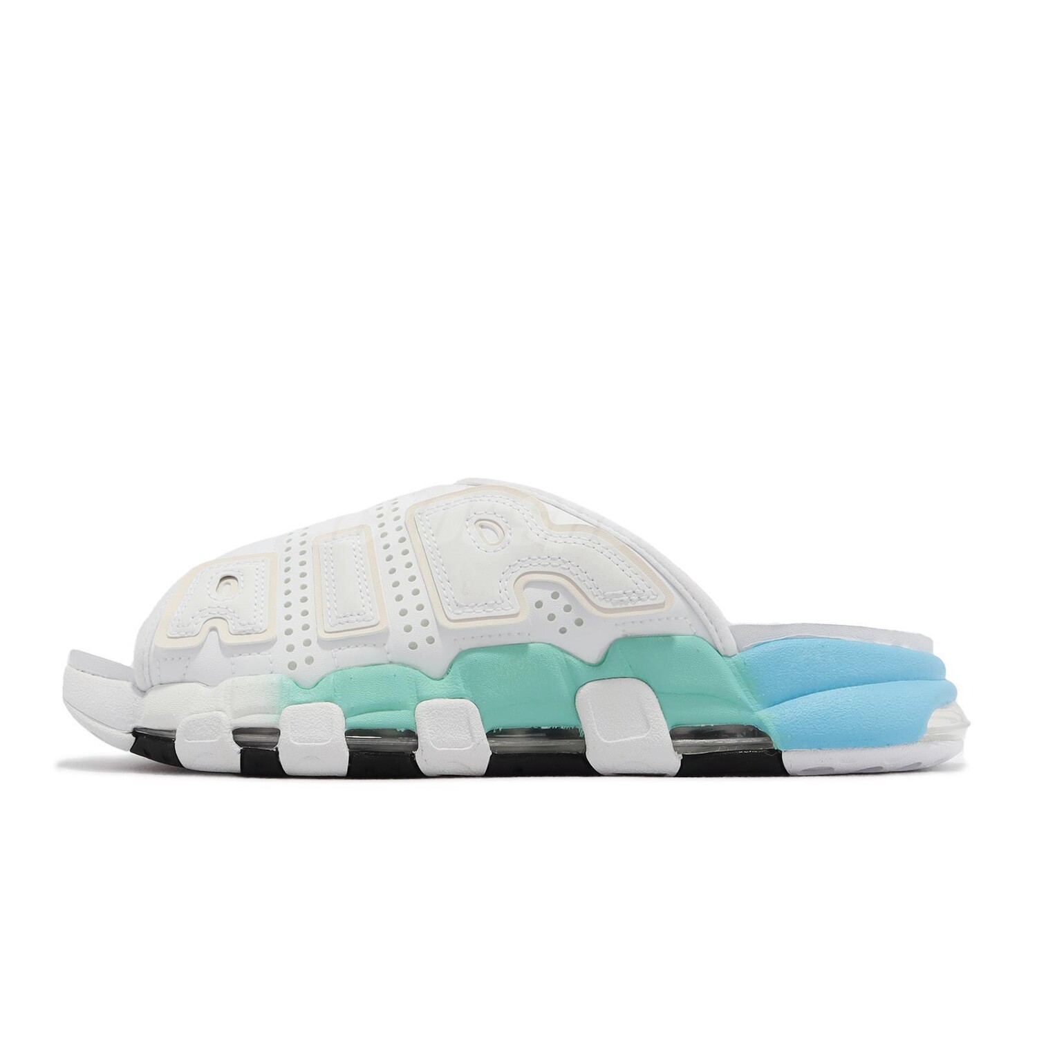 

Шлепки Nike Air More Uptempo Slide White Hyper Pink, белый/голубой/зеленый