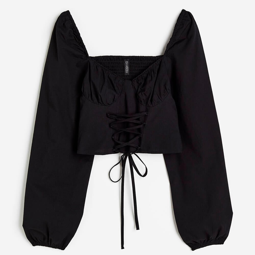 

Блузка H&M Lacing-detail Poplin, черный