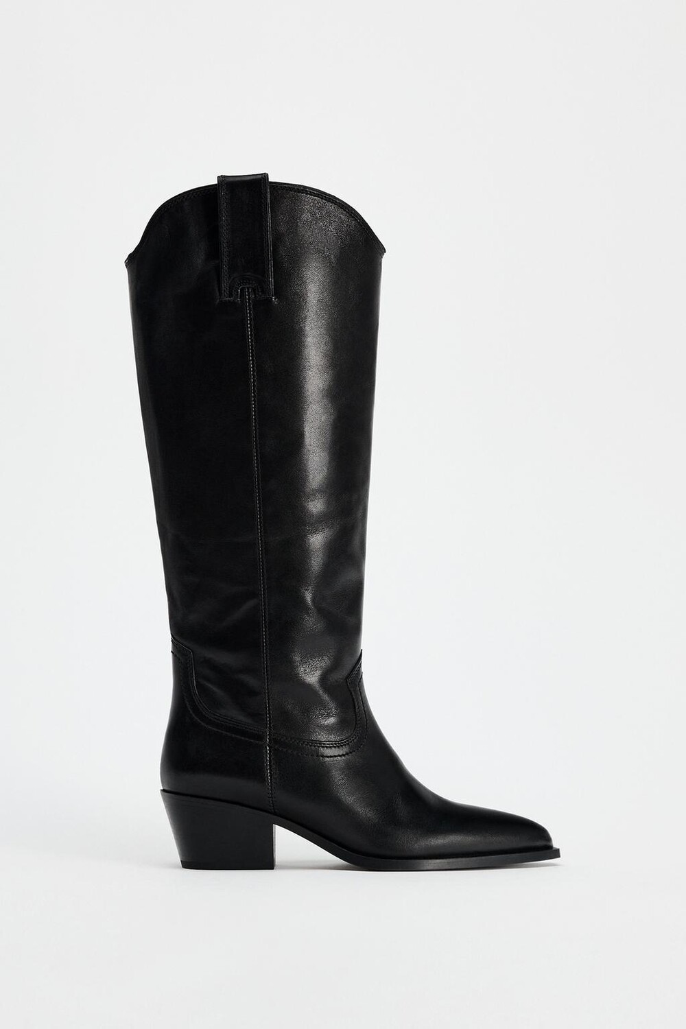 

Кожаные ковбойские сапоги ZARA, черный