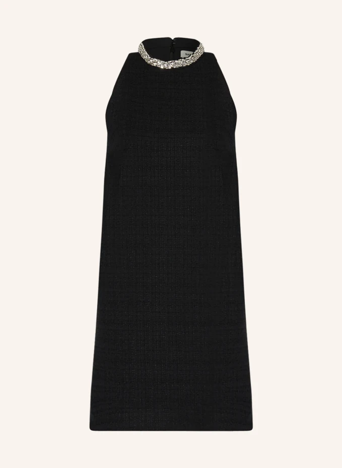Твидовое платье с драгоценными камнями Sandro, черный