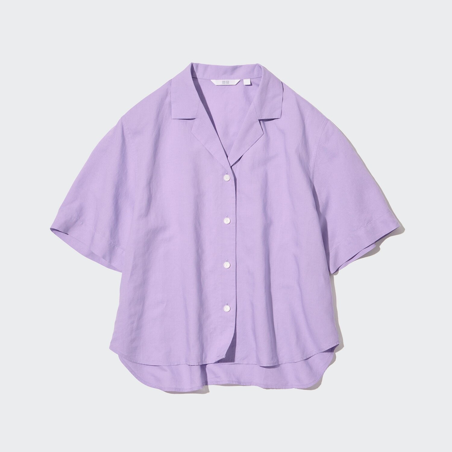 

Рубашка UNIQLO льняная с открытым вырезом и короткими рукавами, фиолетовый