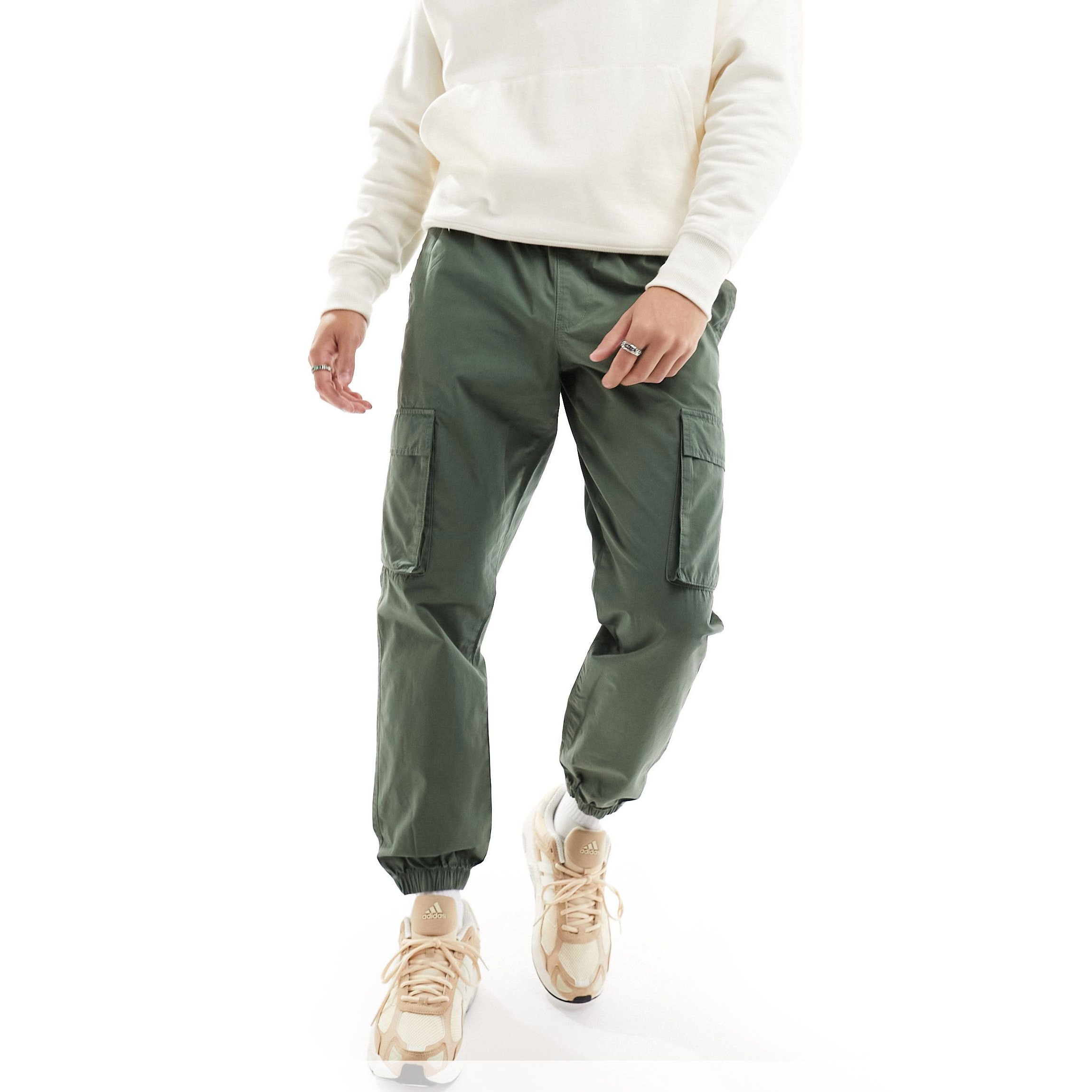 Брюки Asos Design Tapered Pull On With Elasticated Waist, хаки брюки asos с ажуром 40 размер