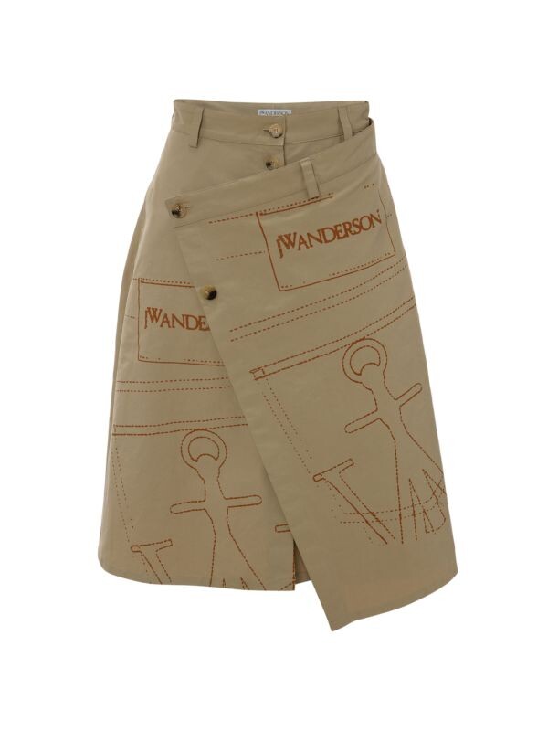 

Юбка миди трапециевидной формы с принтом логотипа JW Anderson Beige