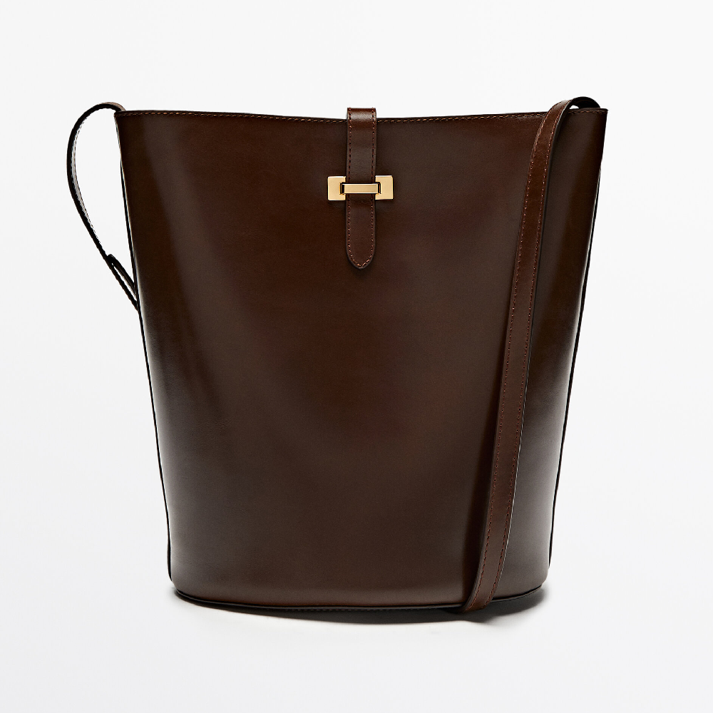Сумка Massimo Dutti Nappa Leather Bucket With Buckle, коричневый