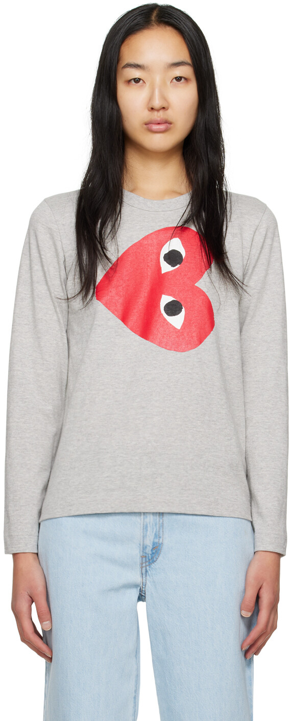 

Серая футболка с длинным рукавом Rotated Heart Comme des Garçons Play, Серый