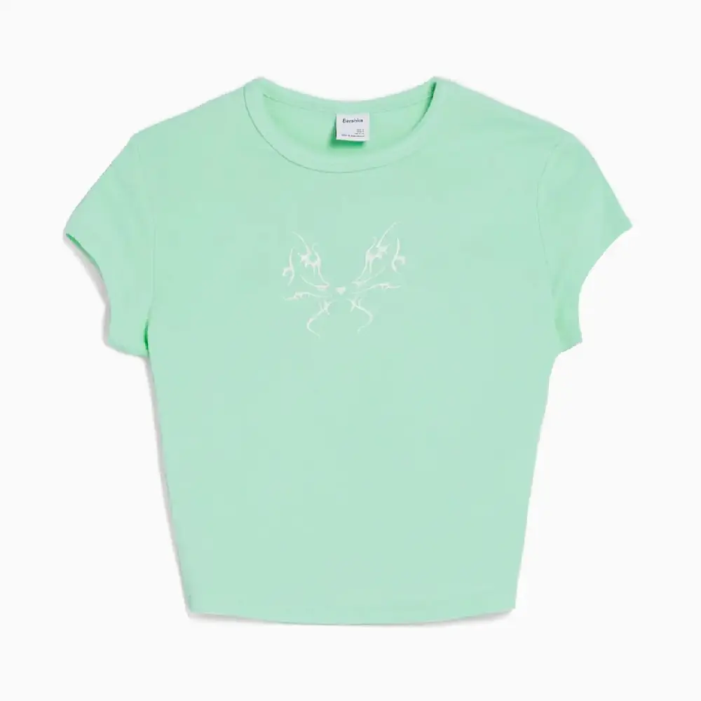 

Футболка Bershka Short Sleeve With Print, зеленый